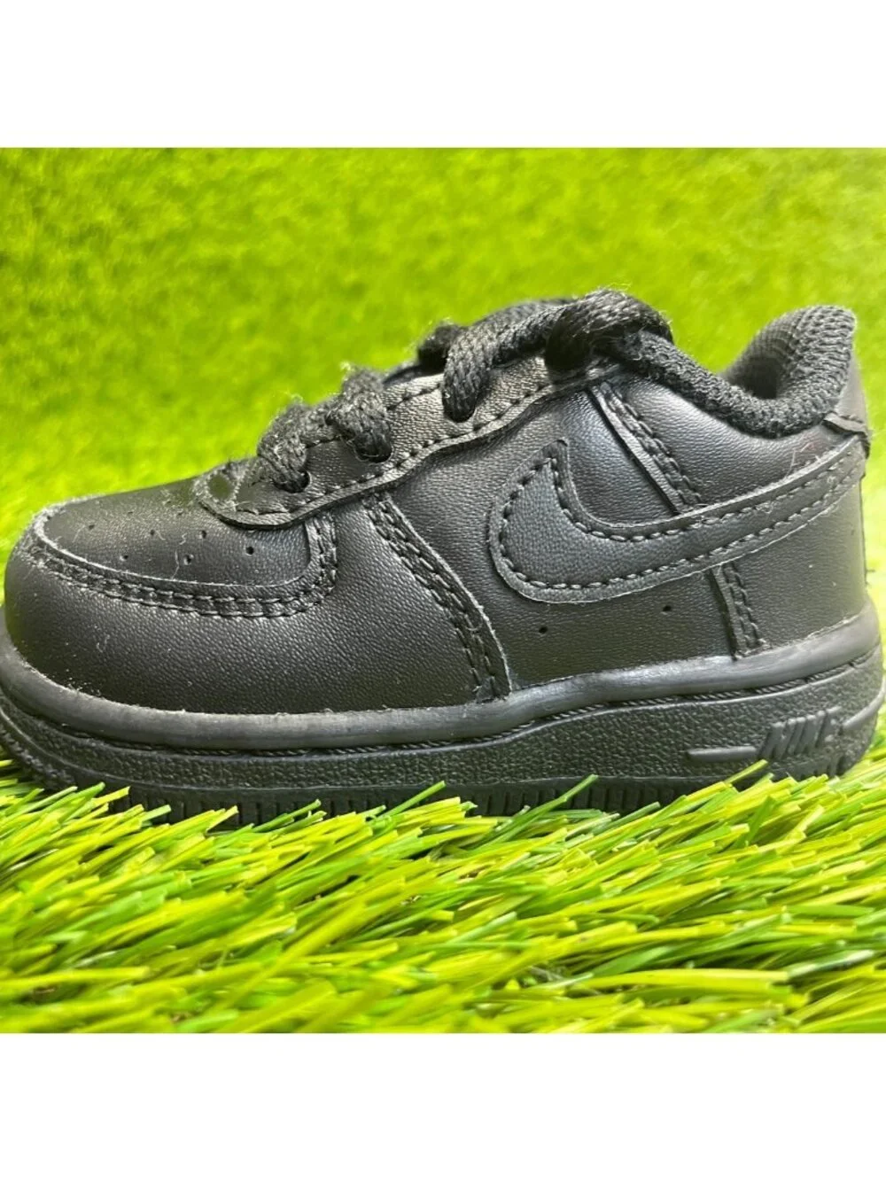 Nike Air Force 1 Low Toddler Size 4C Triple Black Athletic Leather Shoes Sneaker